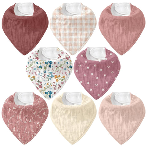 8 Pack Muslin Baby Bandana Bibs for Drooling and Teething