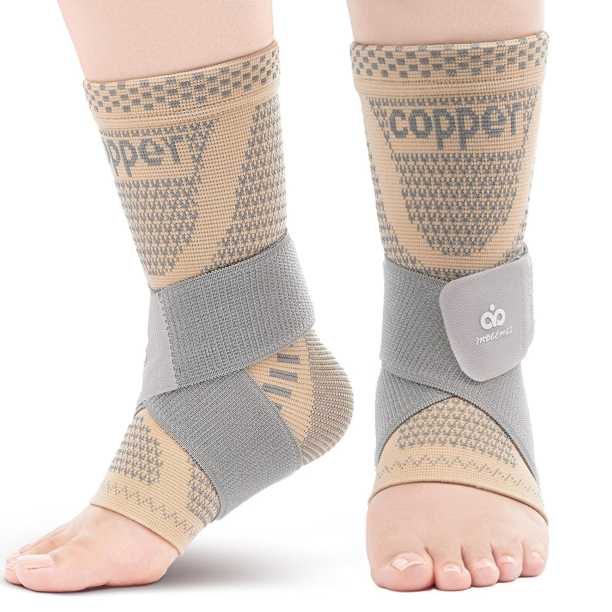 INDEEMAX Ankle Brace for Women & Men, Ankle Compression Sleeve Support Copper Infused Ankle Brace for Sprained Ankle, Plantar Fasciitis Sports, Achilles Tendonitis Pain Relief, Skin Silver, M