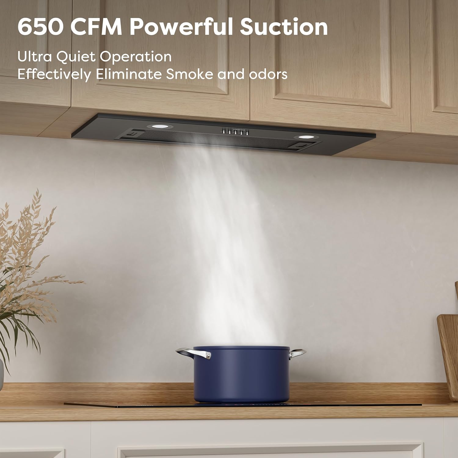 CIARRA 30 Inch Insert Range Hood, 650CFM Built-in Kitchen Stove Vent Hood, 3 Speed Push Button Control, 2 LED Lights & 5-Layer Reusable Aluminum Filters