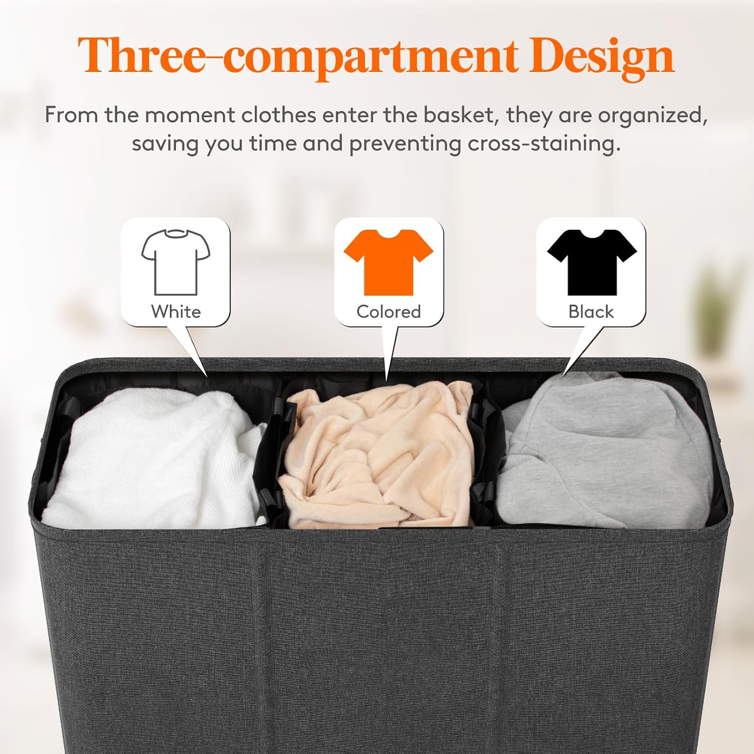 Lifewit Triple Laundry Hamper with Lid, Removable Laundry Bags, Dark Gray