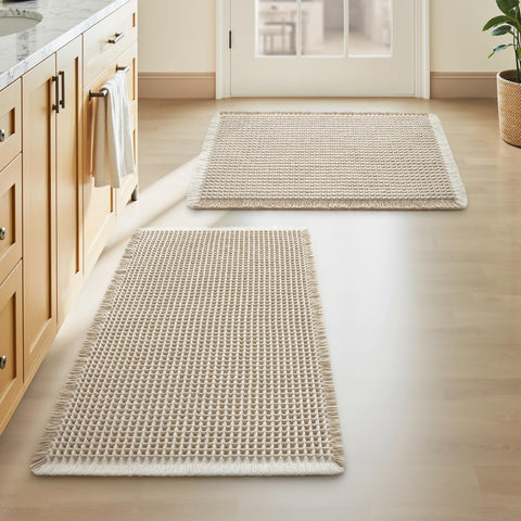 Upgraded Waffle Bath Mat Set of 2 Absorbent Bathroom Mat 17"x24" + 18"x30"