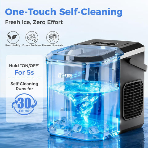 OSTBA Countertop Ice Maker Machine, 26Lbs/Day, 2 Ice Sizes, Bullet Ice