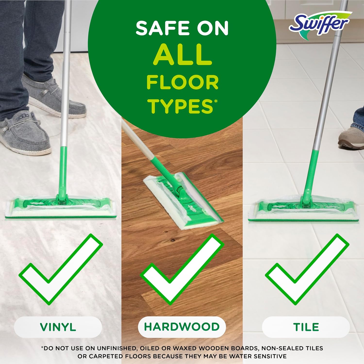 Swiffer Sweep + Mop, Wet Pads Refill, Microfiber Floor Cleaner for Dirt, Dust, Hair, Cleaning Cloths for Mopping Home, Bathroom, Kitchen, All Purpose Multi-Surface Floor Wipes, Fresh, 24ct