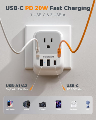 TESSAN 2 Pack Type E F Plug Adapter, Schuko Plug