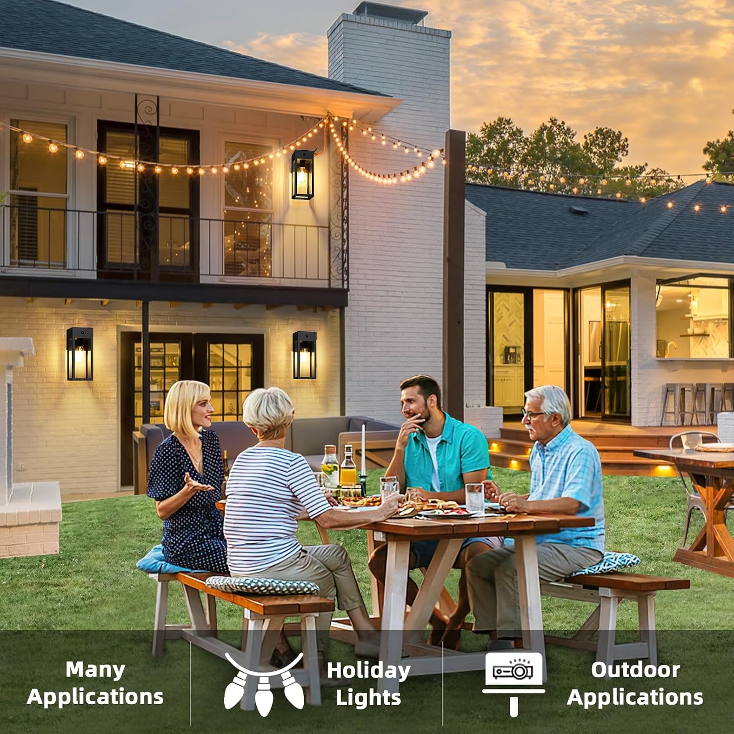 Porch Lights with GFCI Outlet, 2-Pack Motion Sensor Outdoor Lights