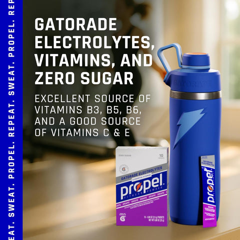 Propel Electrolyte Enhanced Water Drink Mix Powder Packets, Grape, Zero Calorie & 0 Sugar Hydration with Electrolytes and Vitamins C & E (120 Packets)