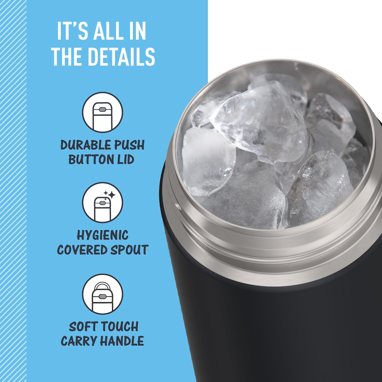 THERMOS FUNTAINER Water Bottle with Spout, 16oz, Matte Charcoal