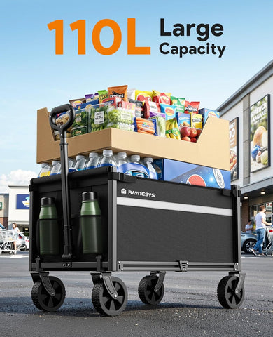 Collapsible Wagon Cart with Wheels, 220LBS for Grocery Shopping Camping