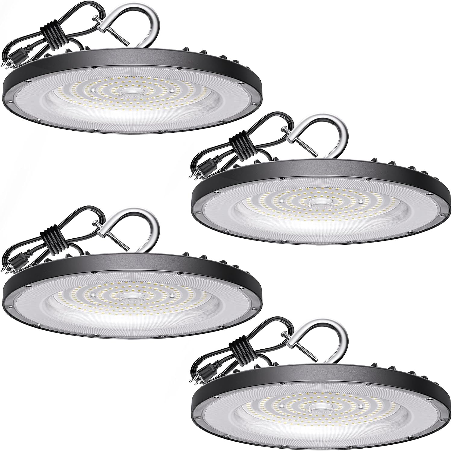 4 Pack UFO LED High Bay Light 150W, 21000lm, 5000K, Plug&Play, ETL