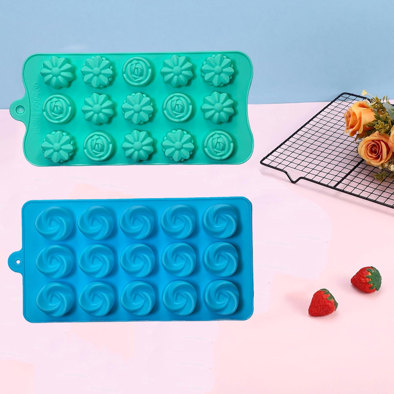 Silicone Gummy Candy Molds - 4Pcs Chocolate Mold, Non-stick and Bpa Free for Jelly, Chocolate, Baking, Wax Melt, Ice Cubes