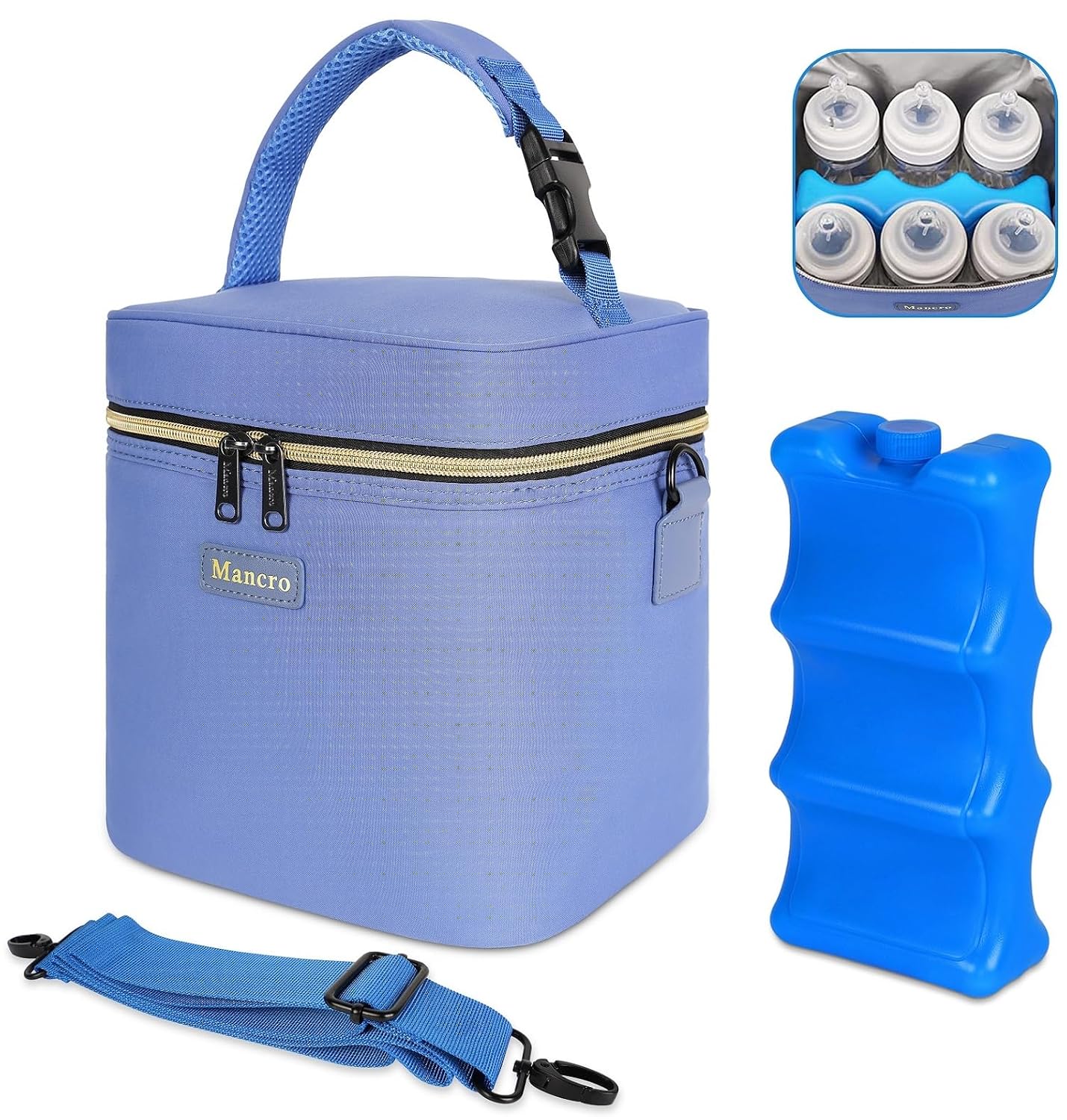Mancro Baby Bottle Bag with Insulated Cooler, Fits 6 Baby Bottles Up to 9oz