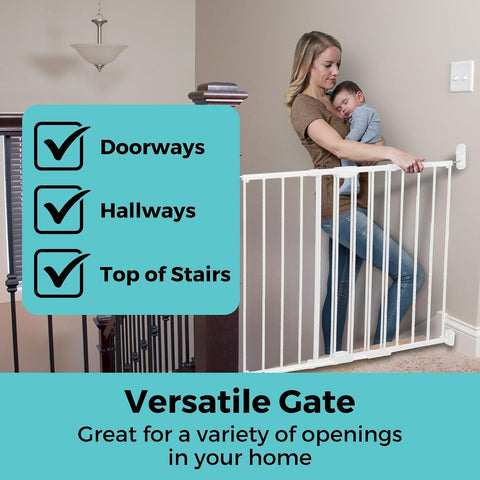 Toddleroo Easy Swing & Lock Baby Gate for Top of Stairs: 31" Tall, White