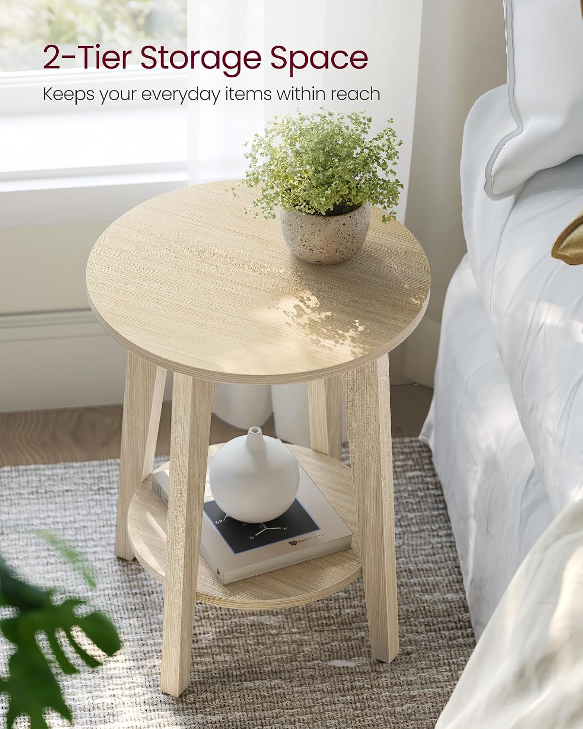 VASAGLE Round Side Table with Lower Shelf, End Table for Small Spaces