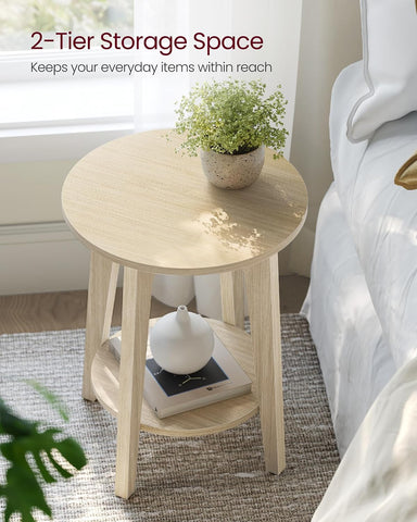 VASAGLE Round Side Table with Lower Shelf, End Table for Small Spaces