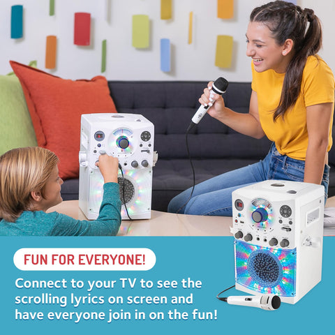 Singing Machine Portable Karaoke Machine for Adults & Kids with Wired Microphone, White - Built-In Speaker, Bluetooth with LED Disco Lights - Karaoke System with CD+G Player & USB Connectivity