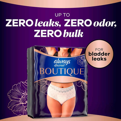Always Discreet Boutique Incontinence and Postpartum Underwear for Women, Maximum Protection, Large, Rosy, 44 Count (2 Packs of 22)