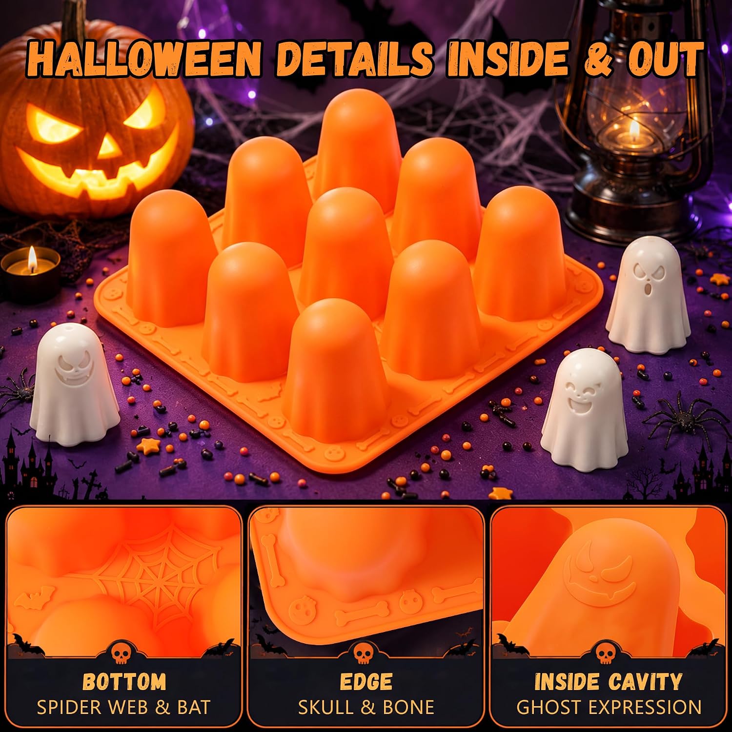 KASHME 2 Packs Halloween Silicone Molds, 9-Cavity 3D Ghost Silicone Mold