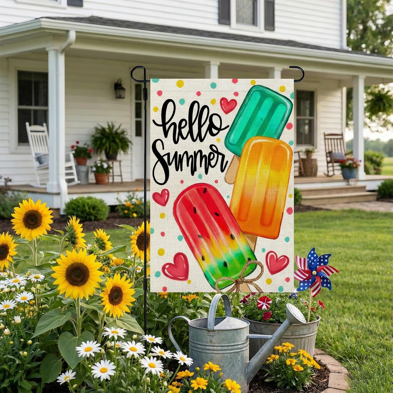 CROWNED BEAUTY Summer Garden Flag Popsicles Double Sided 12x18 Inches Small Burlap Seasonal Welcome Yard Decoration for Outside Porch CF1813-12
