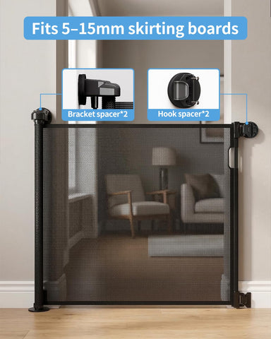 Veraste (2 Pack) Retractable Baby Gate for Doorways and Stairs, Mesh Safety Gate for Pet, Indoor & Outdoor Use, One-Hand Operation, Easy Installation, 33.6" Tall, Expands to 55" Wide（Black）