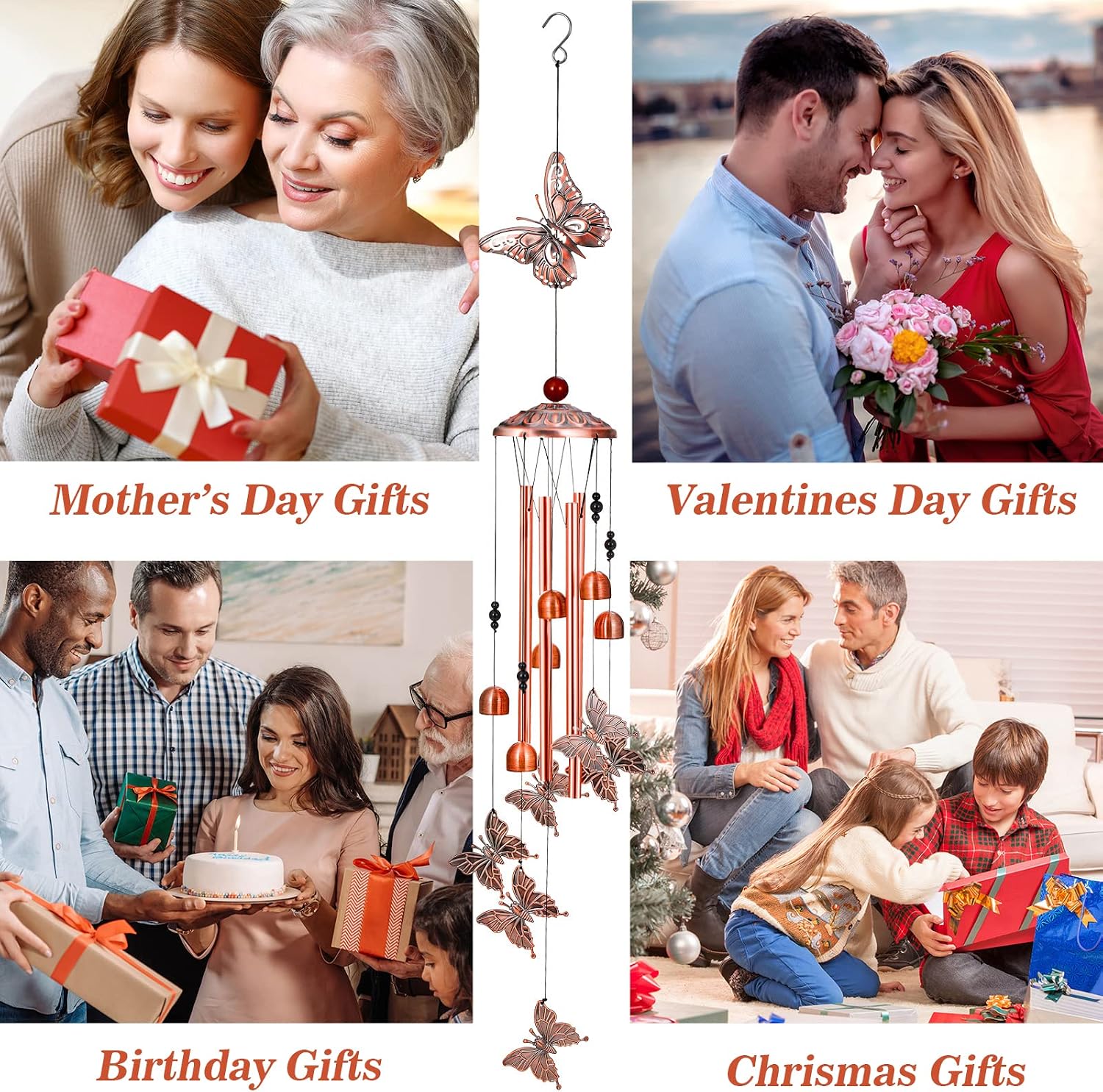 Mothers Day Wind Chimes Gifts for Mom from Daughter, Birthday Gifts for Women Mom Butterfly Wind Chimes for Grandma Wife Sister Garden Outside Outdoor Yard