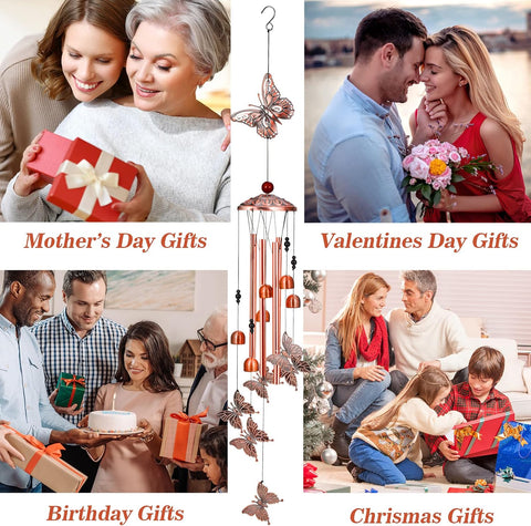 Mothers Day Wind Chimes Gifts for Mom from Daughter, Birthday Gifts for Women Mom Butterfly Wind Chimes for Grandma Wife Sister Garden Outside Outdoor Yard