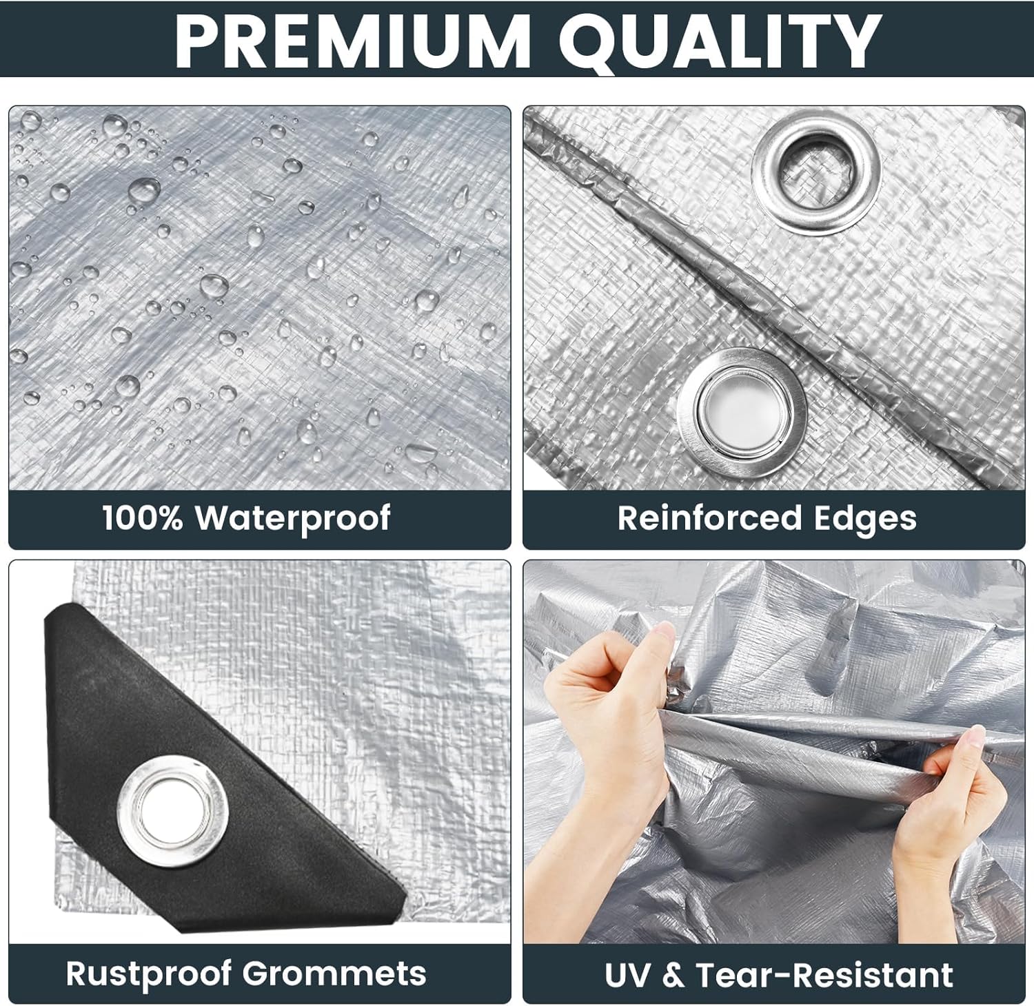 TICONN Heavy Duty Tarp Cover Waterproof, Extra Thick UV Resistant Tarpaulin
