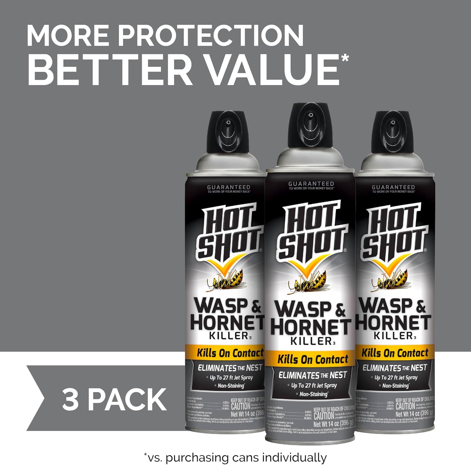 Hot Shot Wasp & Hornet Killer Aerosol Spray 14 Oz, Kills on Contact, 3 Pack