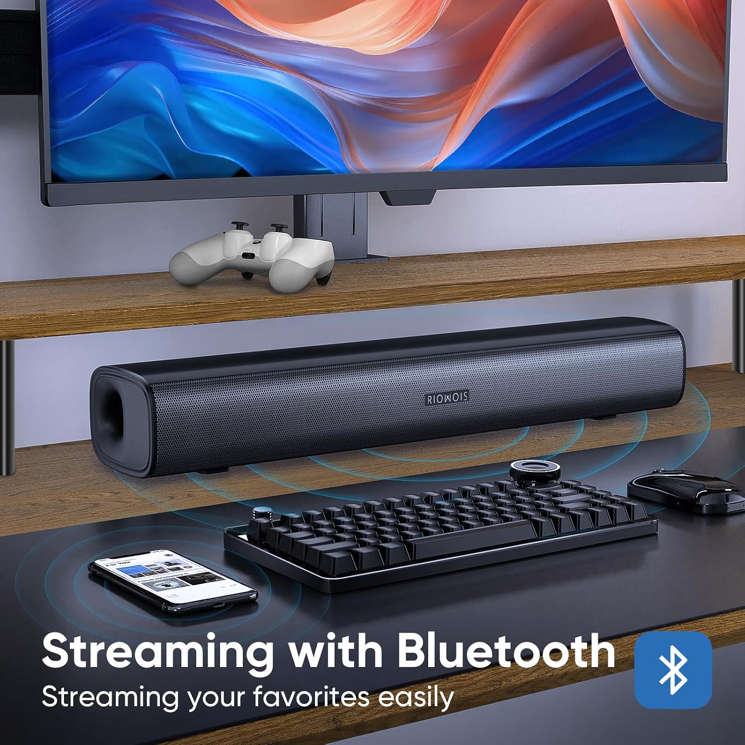 RIOWOIS 17" Sound Bar, Home Theater Surround Sound System for TV