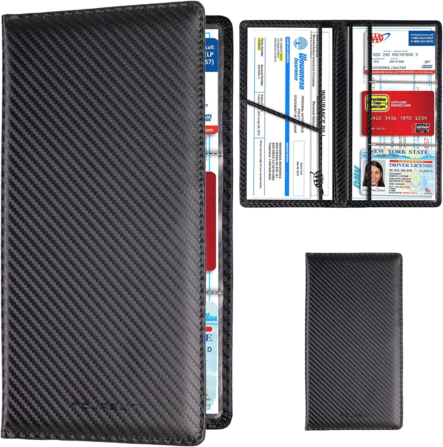 TOURSUIT Car Registration & Insurance Card Holder, Carbon Fiber Black
