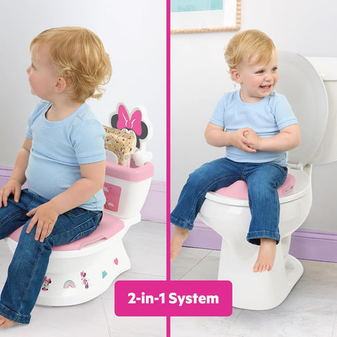 Bright Starts Disney Junior Minnie Mouse My Size Potty Training Toilet, Toddler Potty Chair with Flushing & Cheering Sounds, Removable Seat with Splash Guard & Handles, Ages 18+ Months, Up to 50 lbs