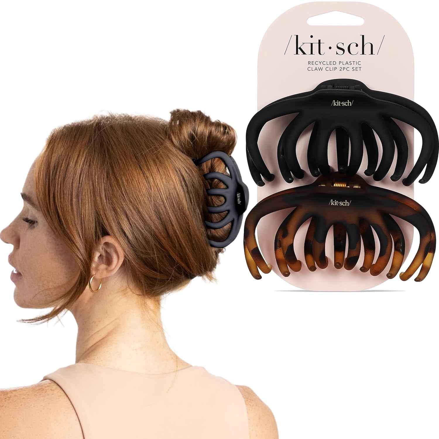 Kitsch Octopus Hair Clips For Women - Classic Black & Tortoise, 2pcs