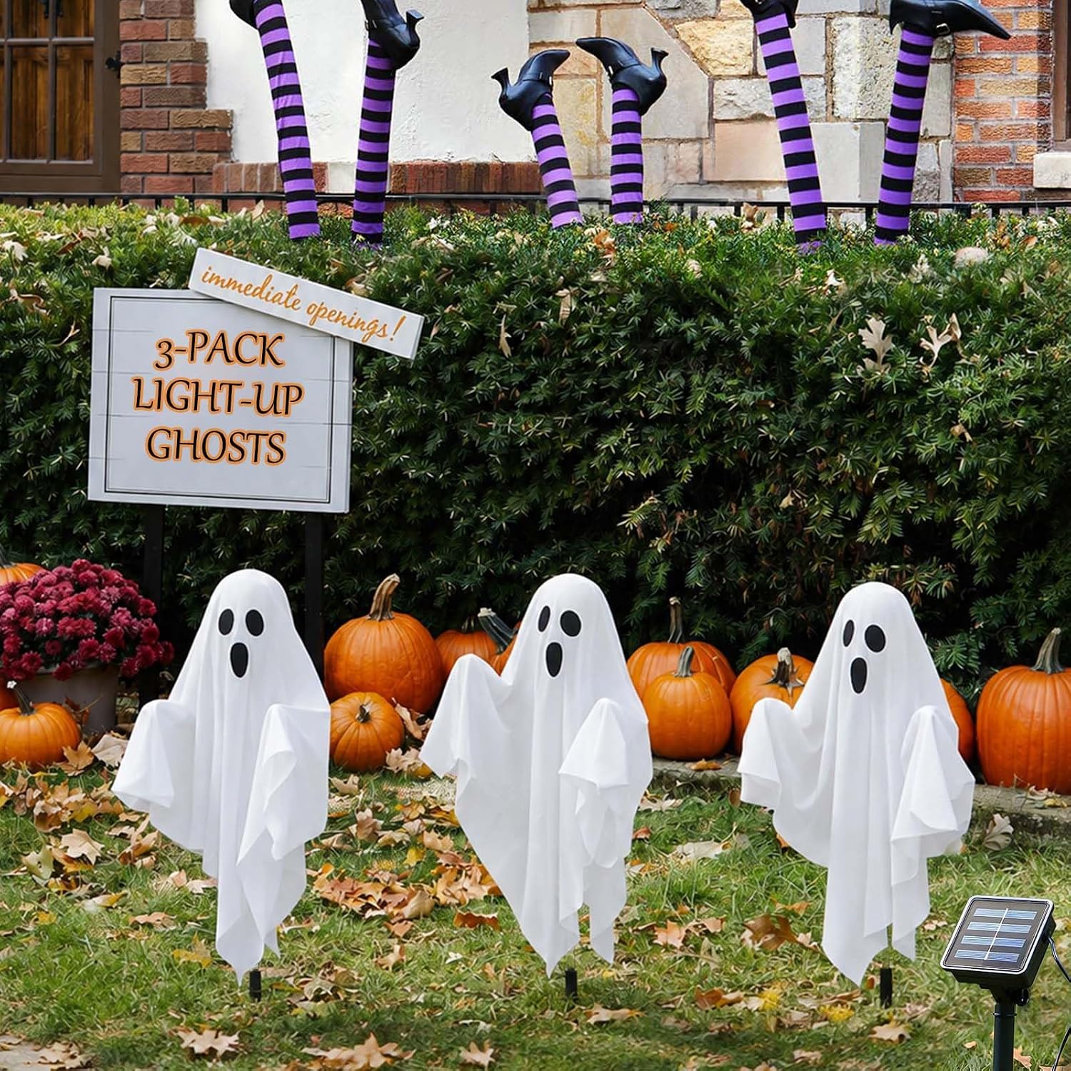 3 Pcs Halloween Ghost Decorations Outdoor Solar Powered Yard Pathway Lights