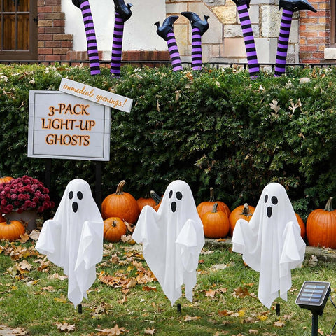 3 Pcs Halloween Ghost Decorations Outdoor Solar Powered Yard Pathway Lights