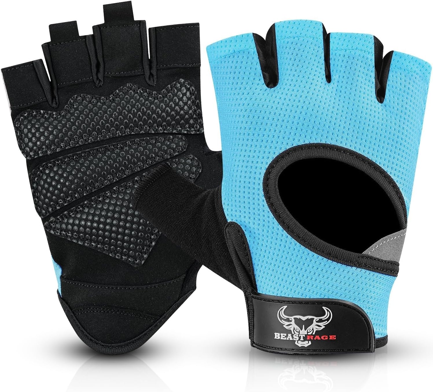 BEAST RAGE Fingerless Weight Lifting Gloves with Palm Protection Padding, Breathable Lightweight Gym Gloves for Men, Women, Weightlifting, Cycling, Exercise, Training Pull Up