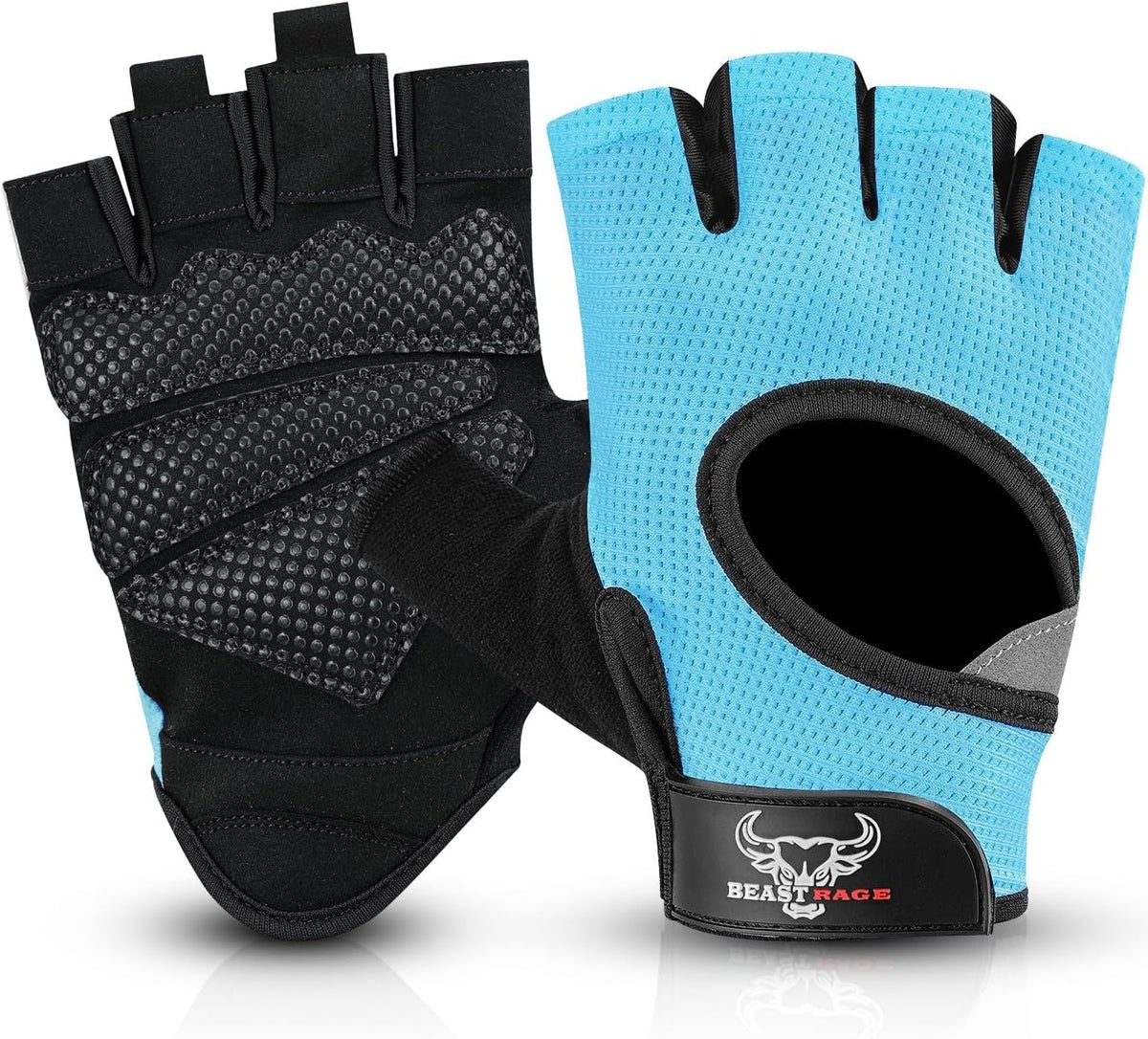 BEAST RAGE Fingerless Weight Lifting Gloves with Palm Protection Padding, Breathable Lightweight Gym Gloves for Men, Women, Weightlifting, Cycling, Exercise, Training Pull Up
