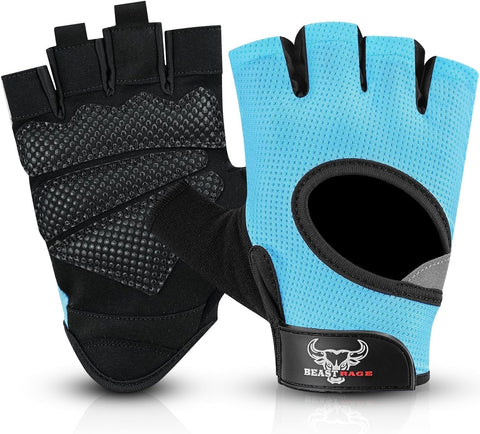 BEAST RAGE Fingerless Weight Lifting Gloves with Palm Protection Padding, Breathable Lightweight Gym Gloves for Men, Women, Weightlifting, Cycling, Exercise, Training Pull Up