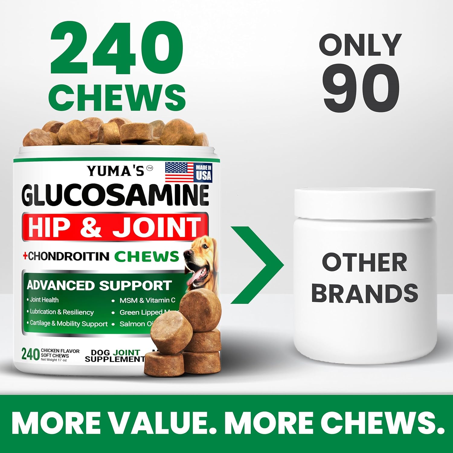 YUMA'S Glucosamine for Dogs - 240 Chews - Hip & Joint Supplement for Dogs