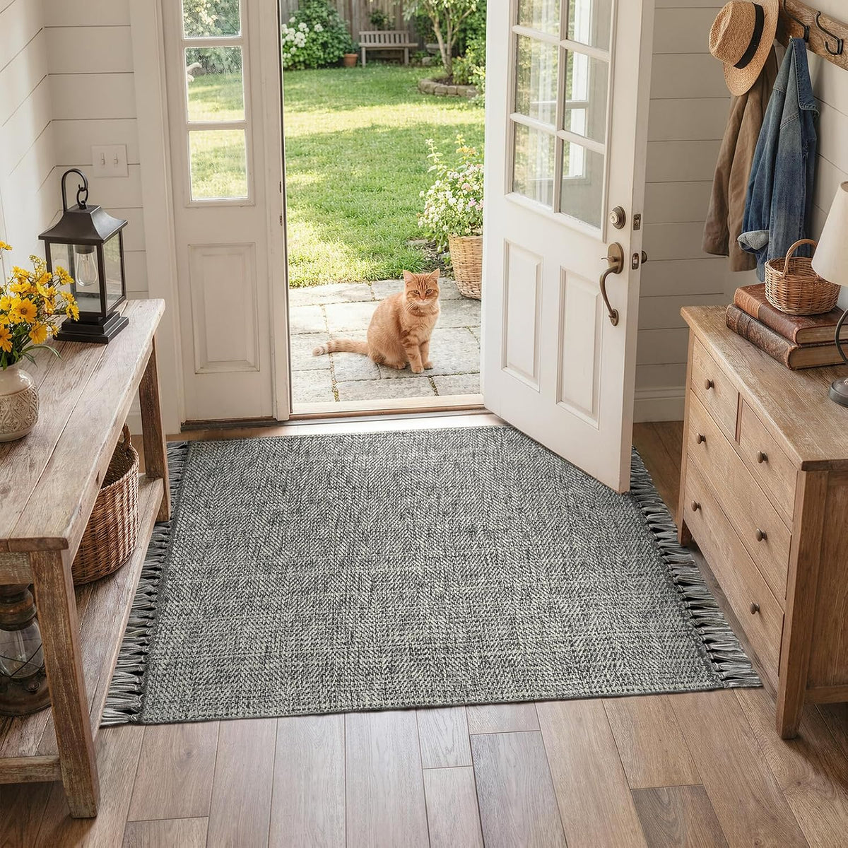 Collive 3' x 5' Indoor Entryway Rug, Boho Modern Grey Washable Kitchen Rug