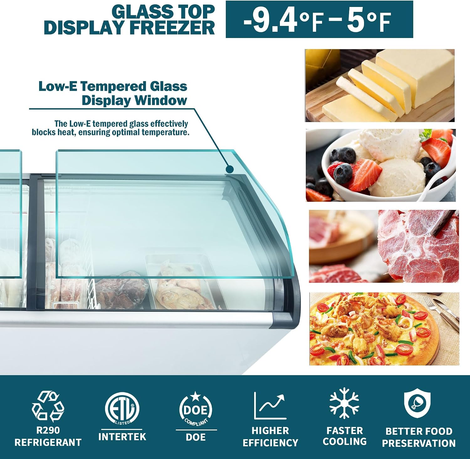Commercial Ice cream Display Freezer: 19.3 Cu.FT Chest Freezer with Curved Glass Top, -9.4℉ to 5℉, LED Light, Large Capacity for Convenience Store, Supermarket, Restaurant