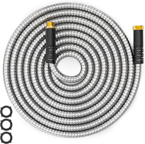 Lefree 15FT Stainless Steel Short Garden Extension Hose, Lightweight Anti-Kink Leakproof Water Hose with Upgraded Rubber Sleeve, for Small Backyard, RV Camper, Balcony Gardening & Hose Reel Lead-In
