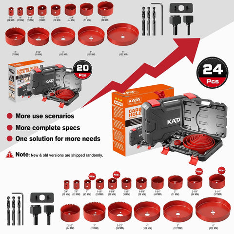 KATA 25 PCS Hole Saw Kit with 3/4"-6" for Soft Wood, Drywall, Plastic, Red