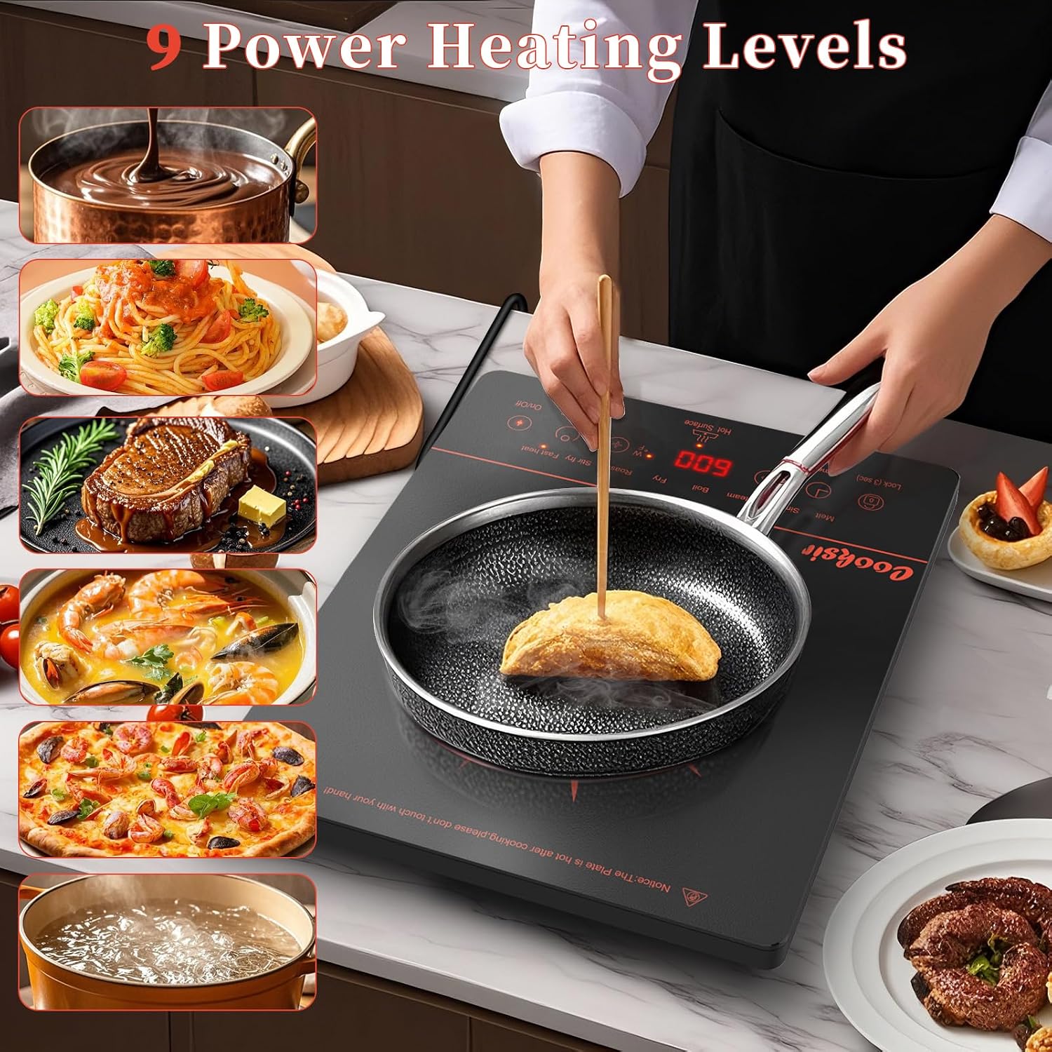 Single Burner Electric Cooktop 1800W 110V Plug in, Orange