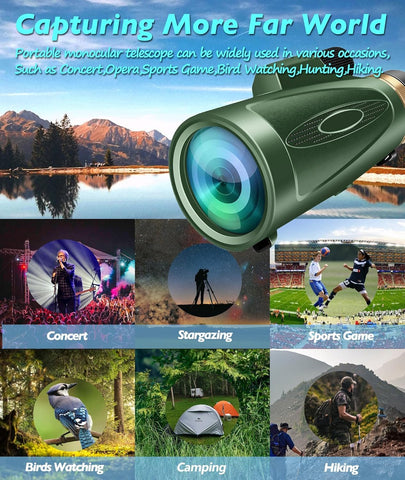 80X100 HD Monocular Telescope, High Powered BAK-4 Prism Compact Monoculars for Adults, Larger Vision Monocular for Bird Watching Hunting Hiking Camping Travelling, Green
