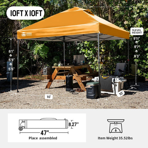 CROWN SHADES 10x10 Pop Up Canopy Tent, Outdoor Canopy, Orange