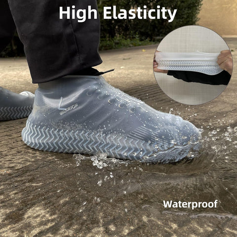 Waterproof Shoe Covers 2 Pairs, Non-Slip Reusable for Rain - Clear, L