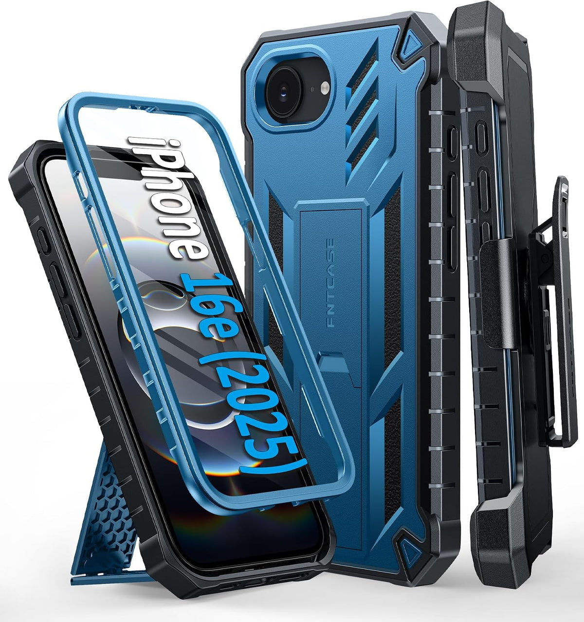 FNTCASE for iPhone 16e Case, with Belt Clip, with Built-in Screen Protector