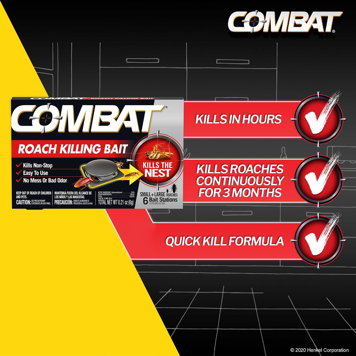 Combat Roach Killing Baits, Small & Large Roaches, Kills the Nest, 6 Count