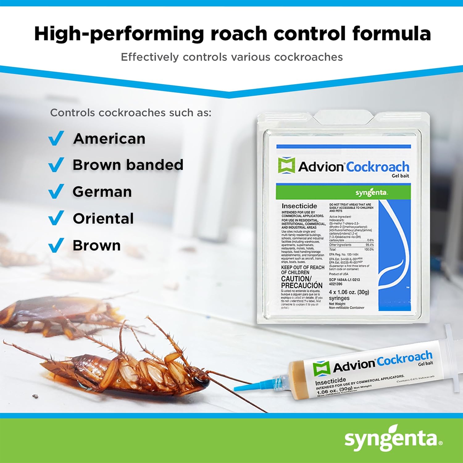 advion 383920 4 Tubes and 4 Plungers Cockroach German Roach Pest Control Inse, Brown