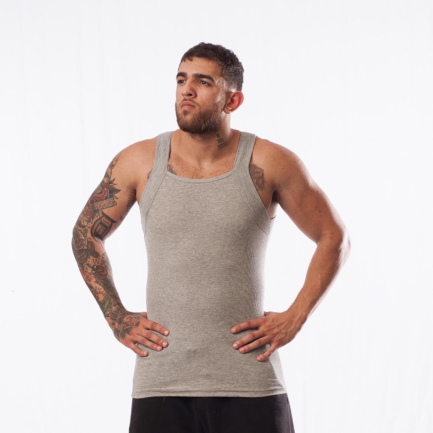 Different Touch Men's Ribbed Tank Tops Square Cut Muscle Ribbed Underwear Shirts