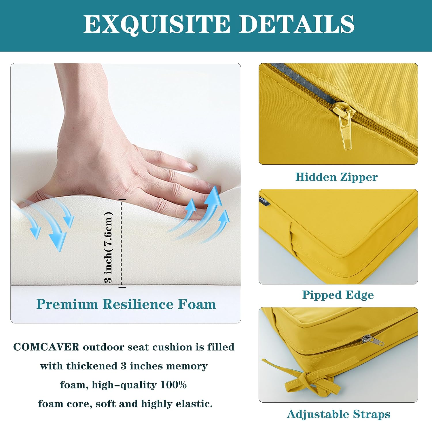Outdoor Bench Cushion Waterproof 42 x 18 x 3 Inch, Yellow